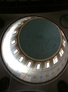 Inside the dome of Nico's church.  Daniel (a Muslim member of our group) saw this on my mobile later and remarked that at first glance it looked like the Islamic symbolic crescent.