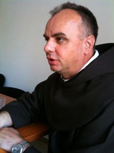 Fr Marco telling us that the church here stays with the people of Drijenca to support them when everyone else seems to have abandoned them.  There are villages nearby which are completely deserted since the war.  Along with the coffee, we were offered locally distilled rakia - firewater!  The countryside is beautiful around here and perfect for hiking, hill-walking and eco-tourism were it not for the landmines.  These could be removed if someone was willing to pay and if any of the groups which used them during the war were prepared to share information on where they are planted.