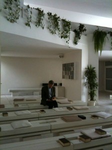 A quiet moment for Guy at the Franciscan seminary.  The Catholic churches and chapels we saw were light and airy.  Stations of the Cross were prominent.