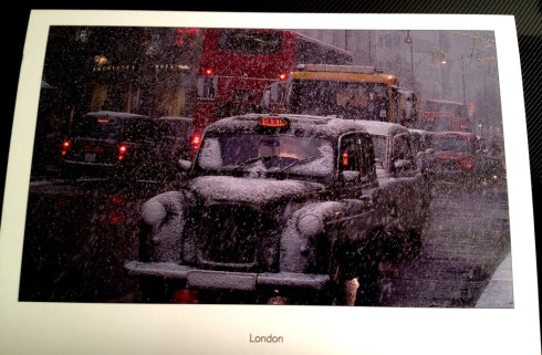 London taxi in the snow from one of my husband's colleagues.