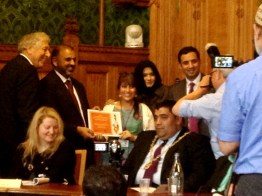 Debbie Damon of the Three Faiths Forum receiving her award.