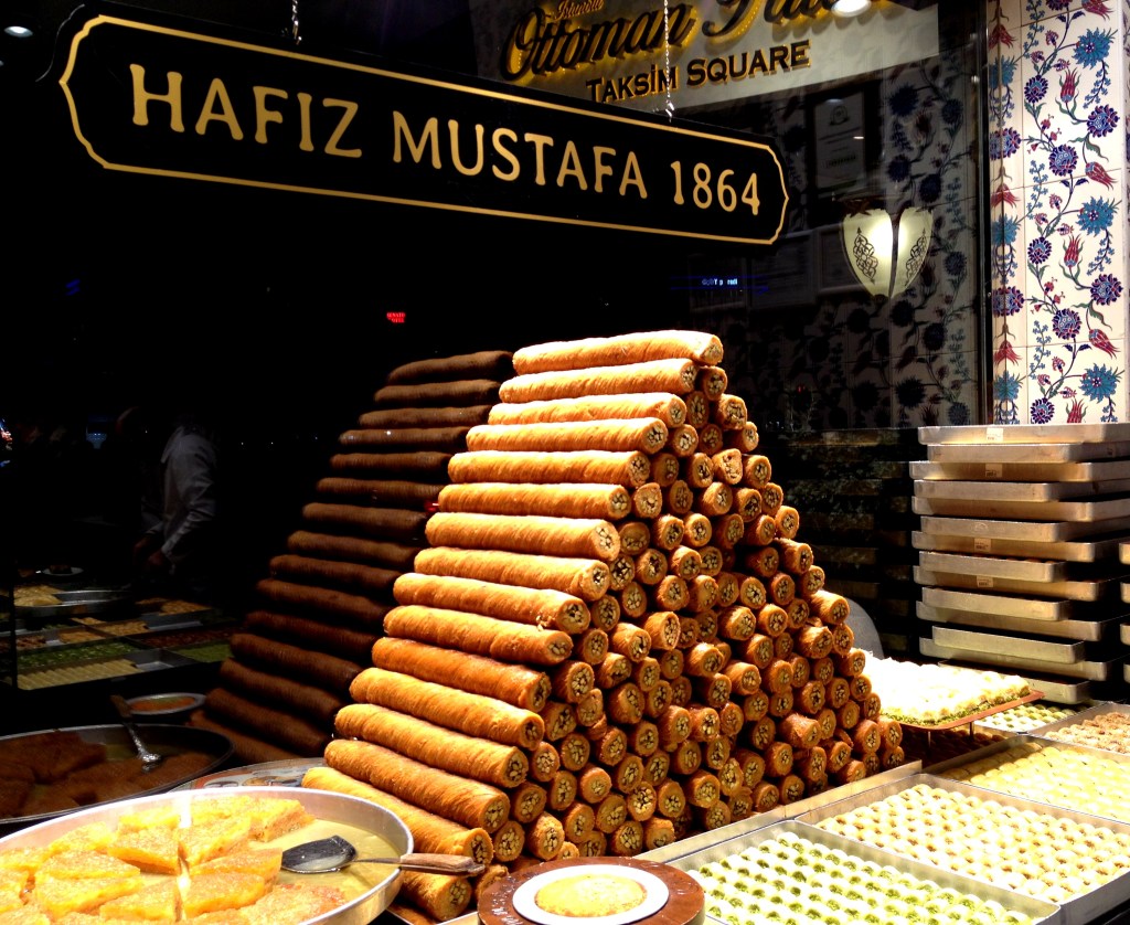 Display of sweetmeats at Hafiz Mustafa cafe.